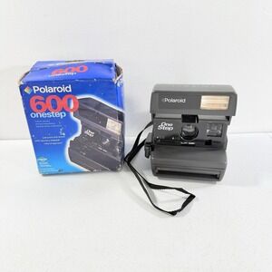 VINTAGE Polaroid One Step 600 Instant Film Camera W/ Strap & Box TESTED WORKING